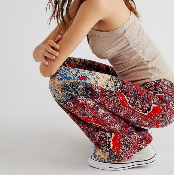 We The Free Red Printed Retro Pull-On Corduroy Flared Pants...